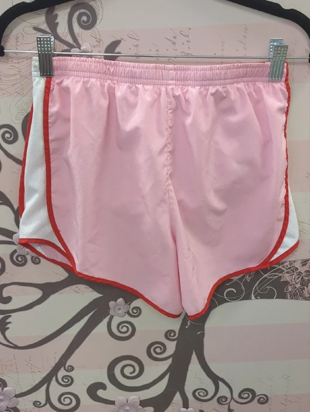 Nike Pink Athletic Shorts with Red Trim